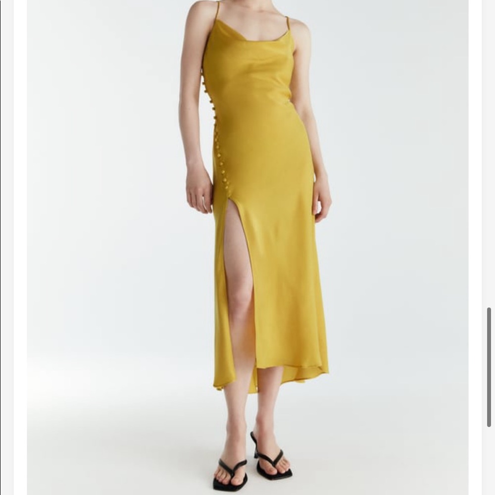 New Zara satin Slip Lingerie Style Wedding Summer Bachelorette Dress Mustard S